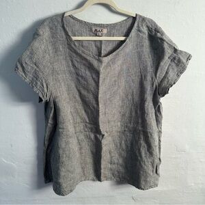 Flax V-Neck Linen Short Sleeve Top